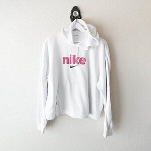 Nike Hoodie XL White Pink Logo Pullover Sweatshirt Athleisure Streetwear